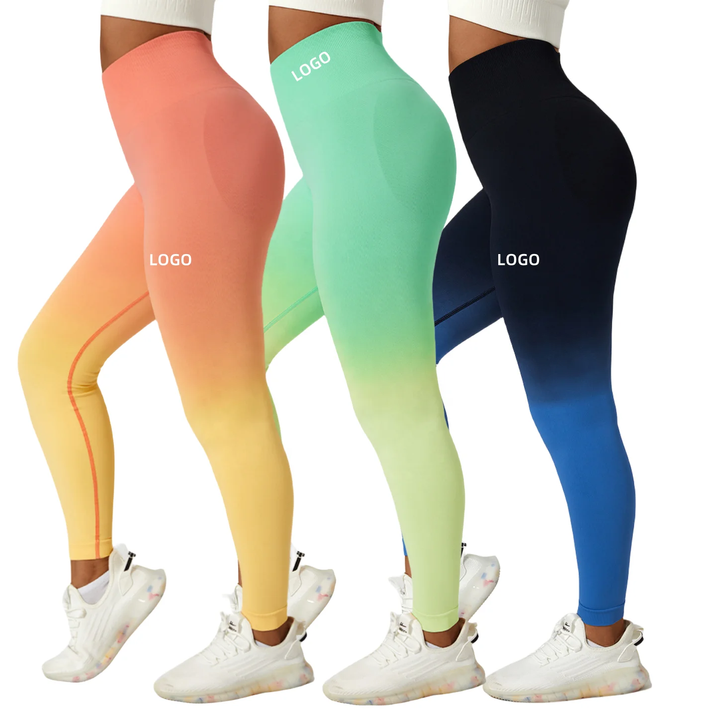 Customization Sport Pants Gradient Contrast Push Up High Elastic Peach Hip Leggins Women Gradient Color Rib Fitness Yoga Legging