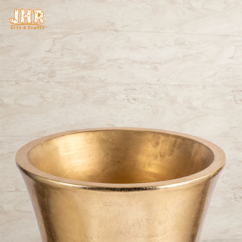 Trumpet Rose Gold Vase Fiberglass Planters With Frosted White Base Silver Planter Pots