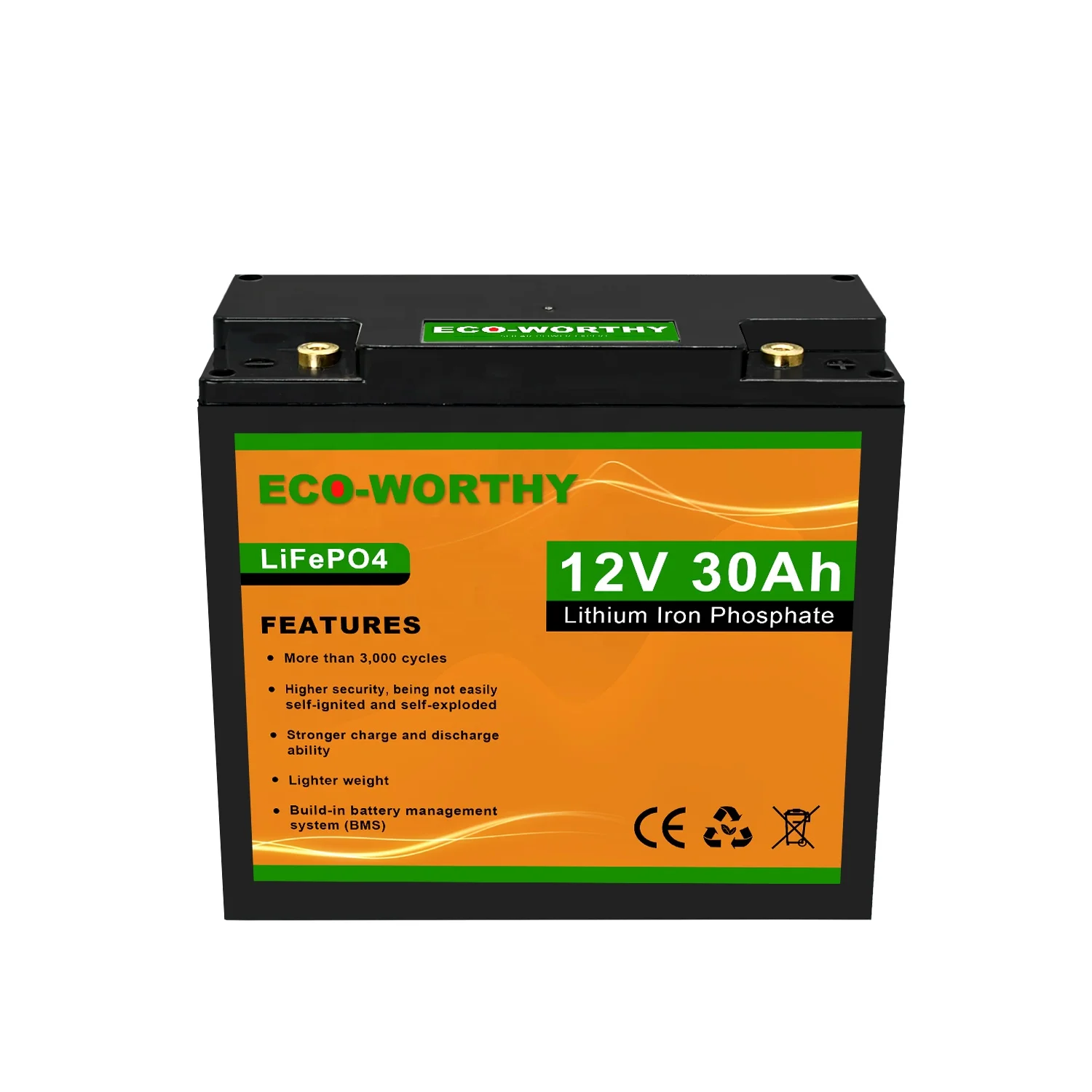 Eco-worthy Solar System Deep Cycle Lifepo4 Battery 12v 30ah Rechargeable Battery Pack Energy Storage Battery Golf Cars
