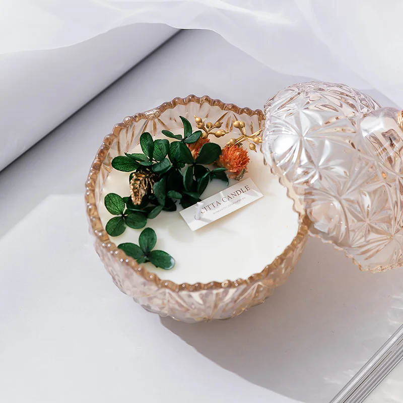 300ml Luxury Antique Style Double Wall Candle Holder Pink Color Candle Container Glass 3 Wick Candle Jar