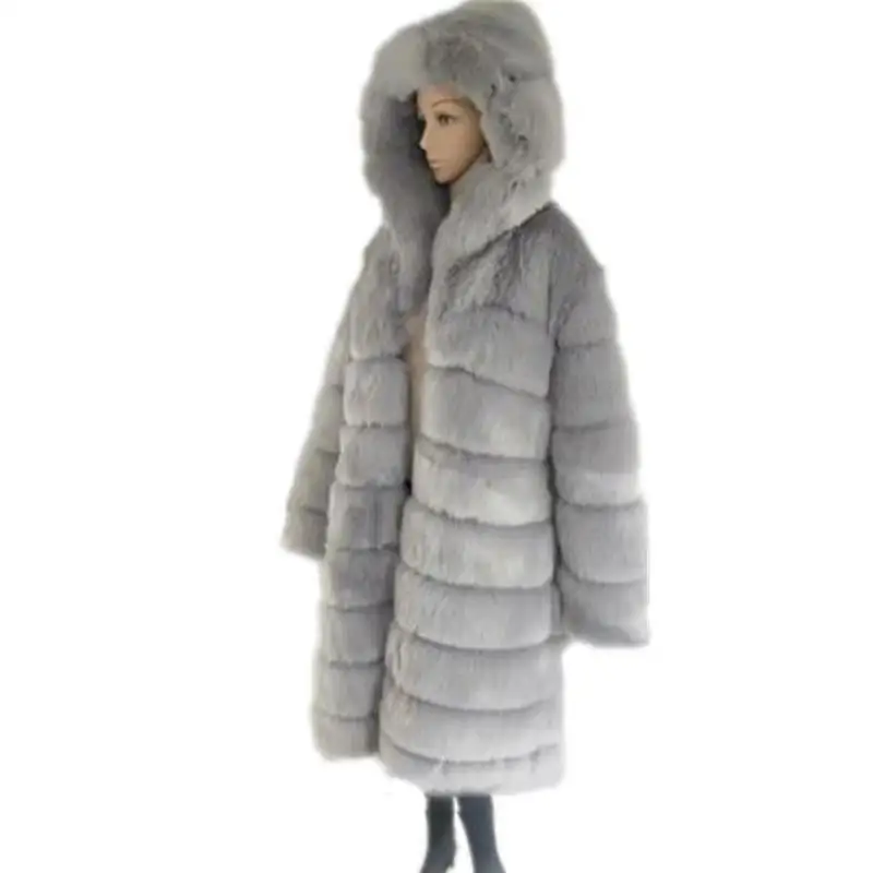 Пушистые пальто с капюшоном из искусственного лисьего меха в европейском стиле, длинная дизайнерская женская верхняя одежда