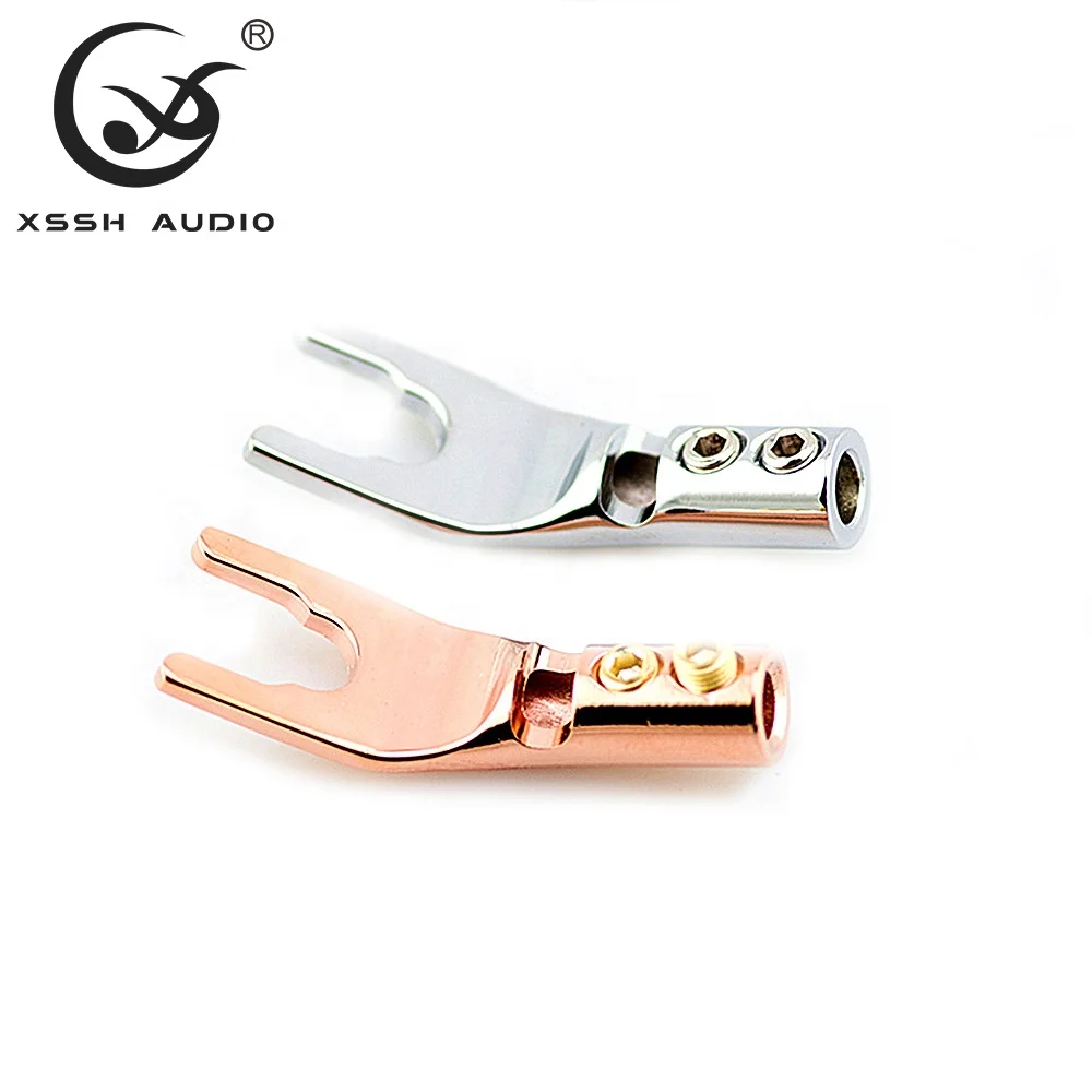 U Fork Spade YIVO XSSH Audio Hifi Power Amplifier Speaker Brass Gold-Plated Y Type Banana Jack Plug Connector for 5mm Max Cable