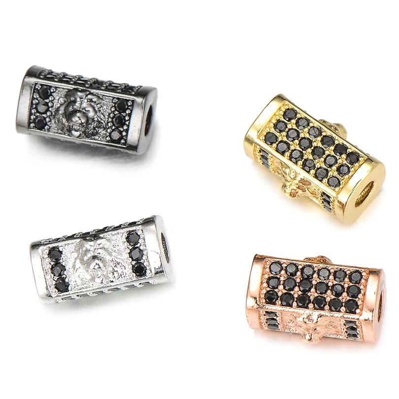 Women Men Bracelets Craft Dog Charms for Jewelry Making Rectangle Micro Pave CZ Black Zircon Charms Copper Spacer Beads