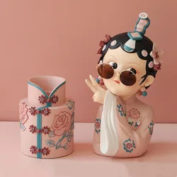 Classical Peking Opera Girl Doll Gift Resin Flower Vase Countertop Decoration