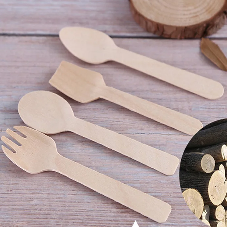 Wholesale natural biodegradable birch wood spoon/forks/knives disposable wooden cutlery