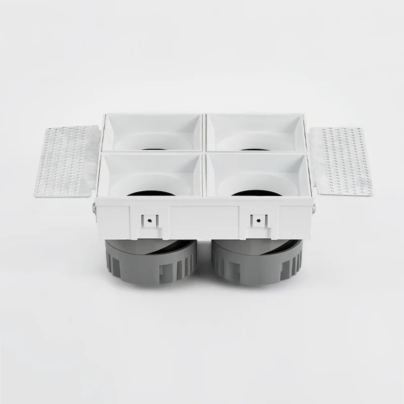 Квадратный светодиодный потолочный светильник 4*10 Вт, с несколькими головками, GU10, безрамный светодиодный прожектор, проектное освещение, утопленный регулируемый светодиодный потолочный светильник