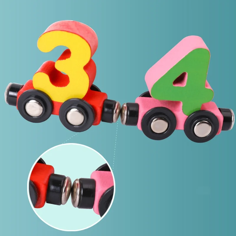 Wooden magnetic digital train building block toy puzzle for boys and girls 1-3 Kindergarten baby early education enlightenment