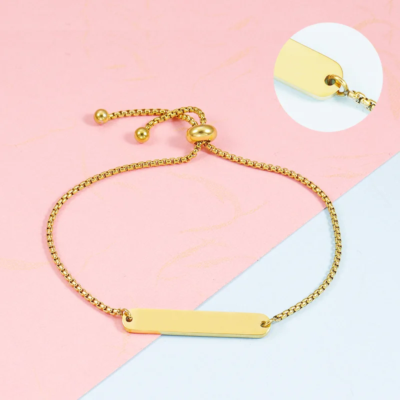 Sland 14K Gold Plated  Metal Bar Stainless Steel Bracelet Stamping Blank Straight Bracelets for Engraving