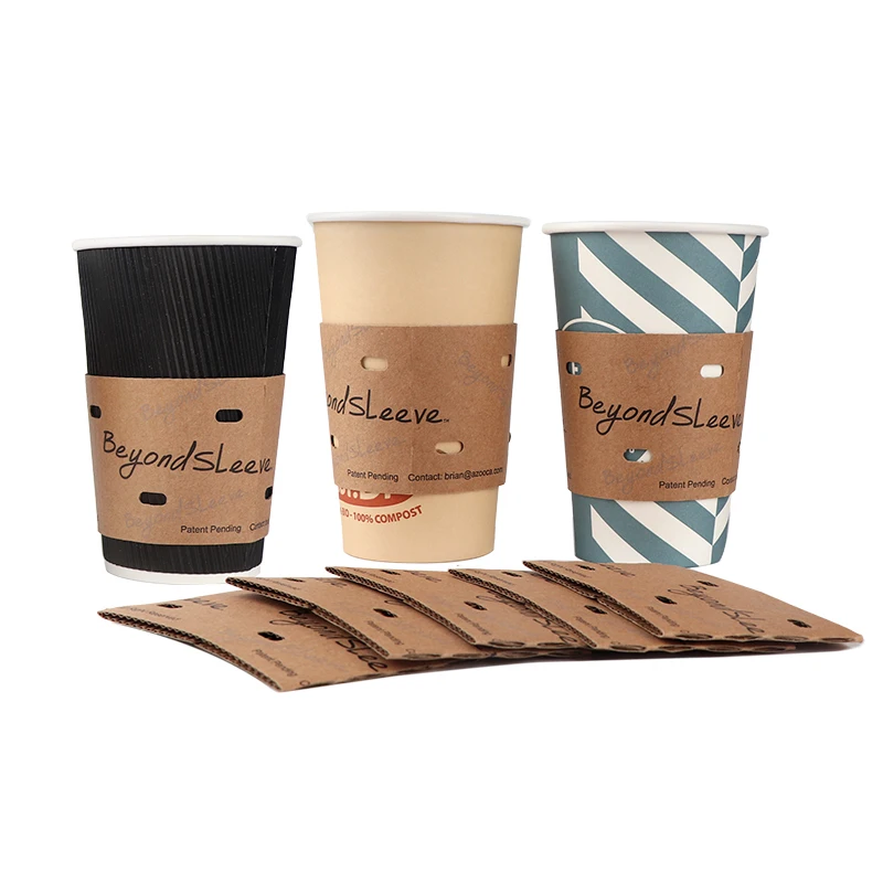 Protective Heat Insulation Drinks Coffee Cup Sleeve Kraft Paper Holder Disposable Corrugated Hot Cup Sleeves