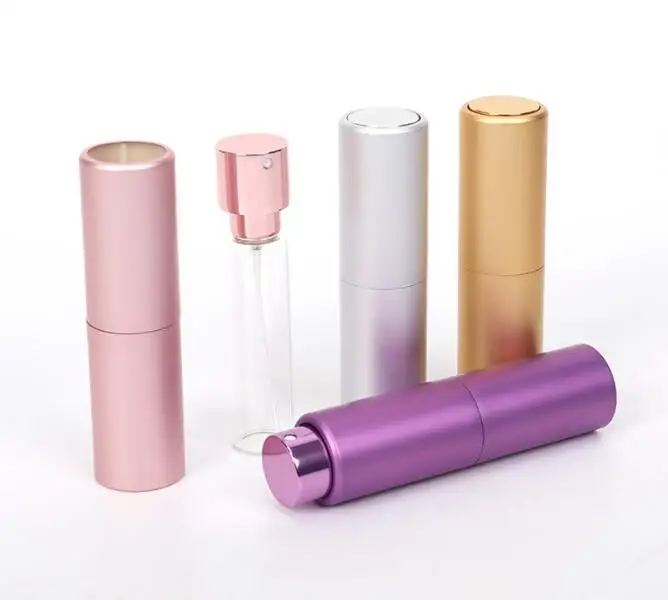 Wholesale 5ml 8ml 10ml Portable Fine Mist Blue Black Twist Spray Bottles Refillable Matte Aluminum Perfume Atomizer