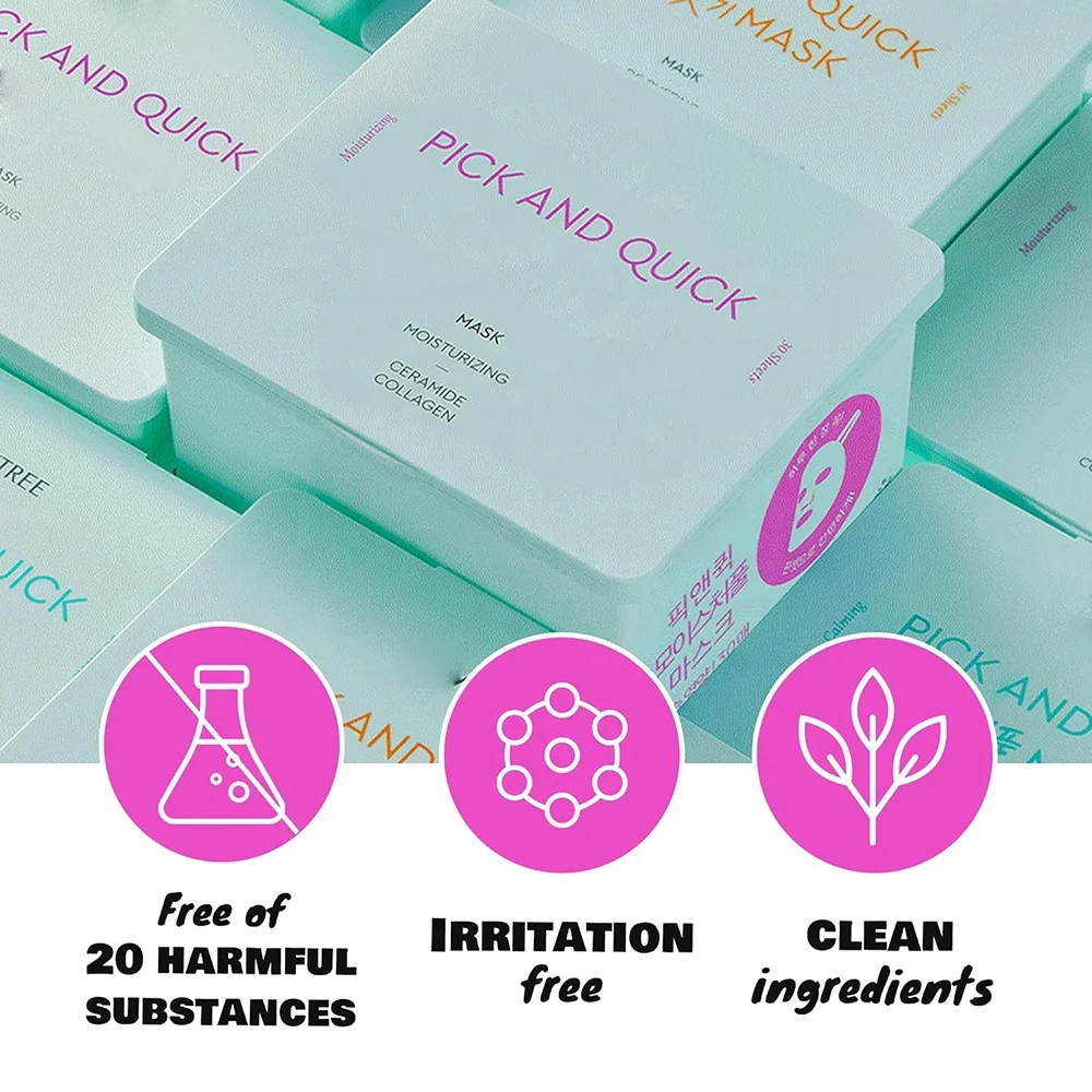 Collagen Ceramide Nourishing Moisture 30 Sheet Facial Mask Quick Dispenser Cotton Sheet for Firming Moisturizing Skin & Neck