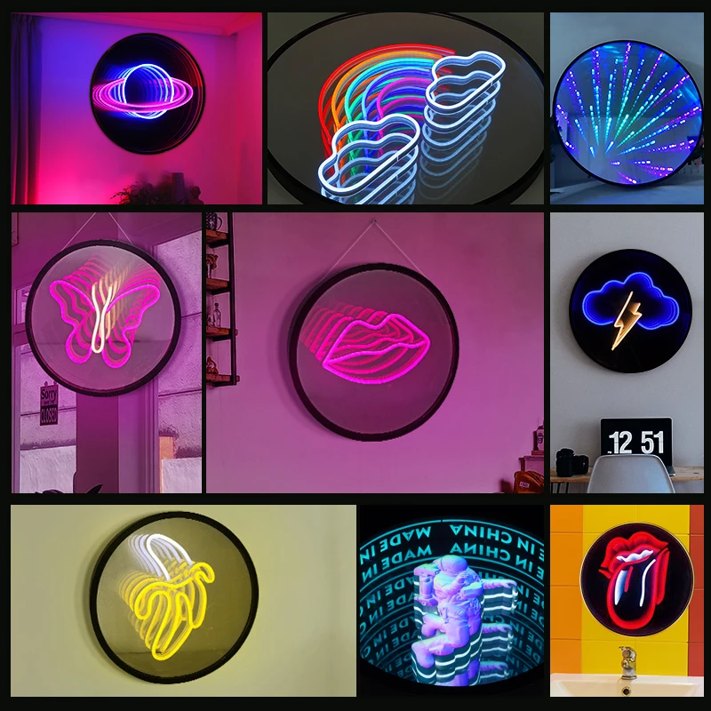High Quality Modern Style Sexy Mouth Lips Led Neon Light Rectangular Home Indoor Table Neon 3d Infinity Mirror
