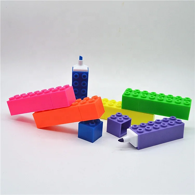 Children toy bricks color marker pen kids building block puzzle highlighter