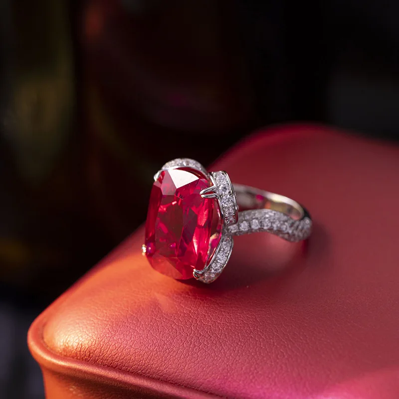 High jewelry S925 silver coated 18k gold synthesis of ruby pillow shaped 12*16mm closed ring