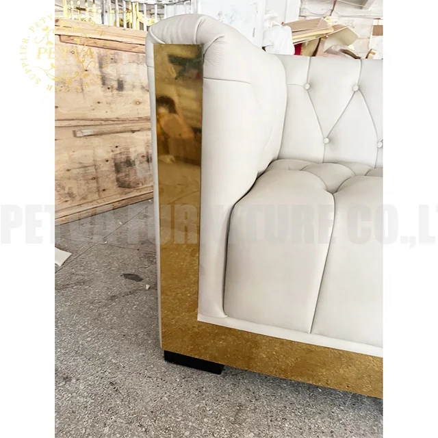 Stainless gold with white leather couch set living room sofa covers 3 seater three-seat sofa
