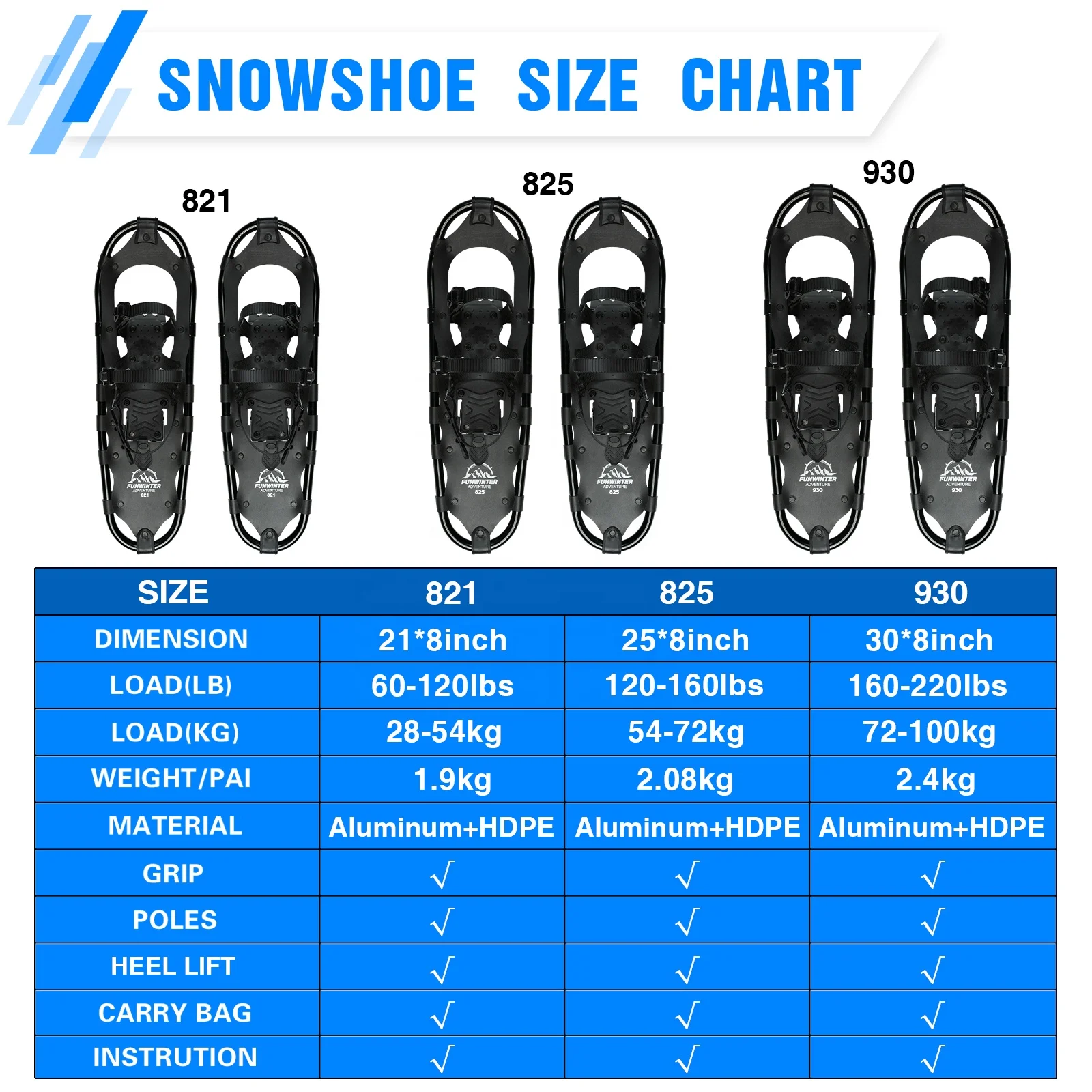 FUNWINTER ski snowshoes snow walking Factory Outlet snow winter hiking shoes outdoor shoes for men
