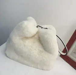 2019 New Fashion Plush Soft Mink Fur Barrel Strap Buckle Tote Hand Bags for Girls