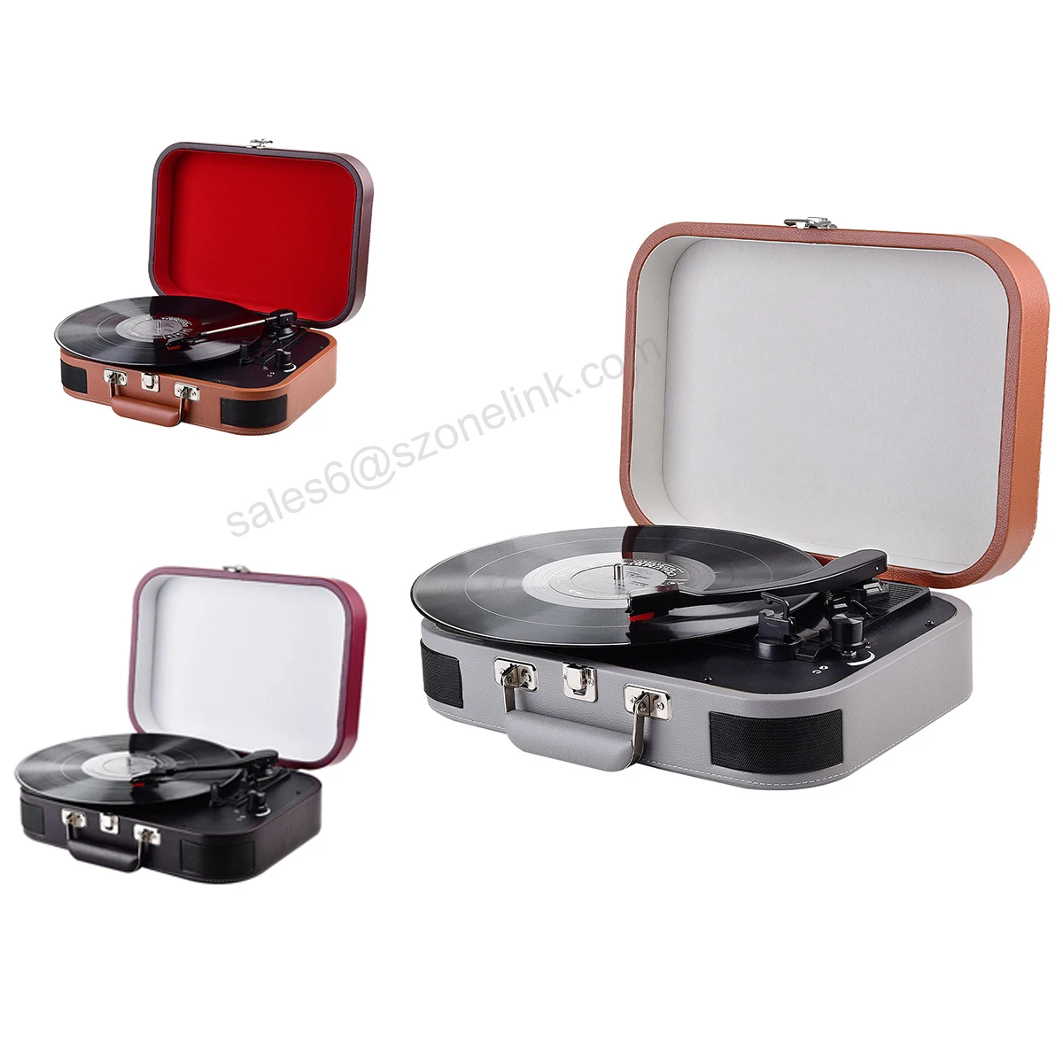 OEM Suitcase Bluetooth Vinyl Record Player Aux IN Phonograph LP Turntable Player With Pitch Control
