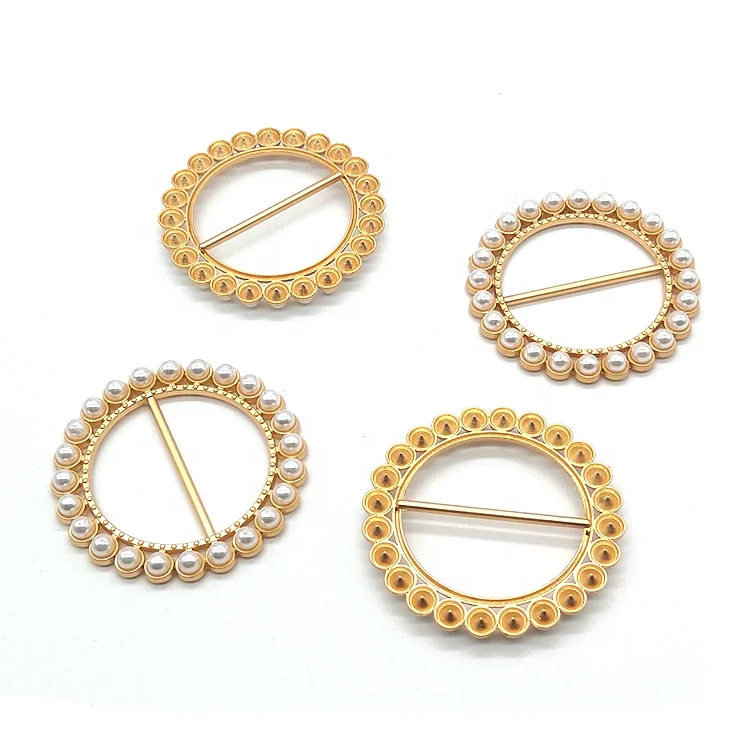 Champagne gold rhinestone metal scarf buckle round slide buckle for decoration/invitation