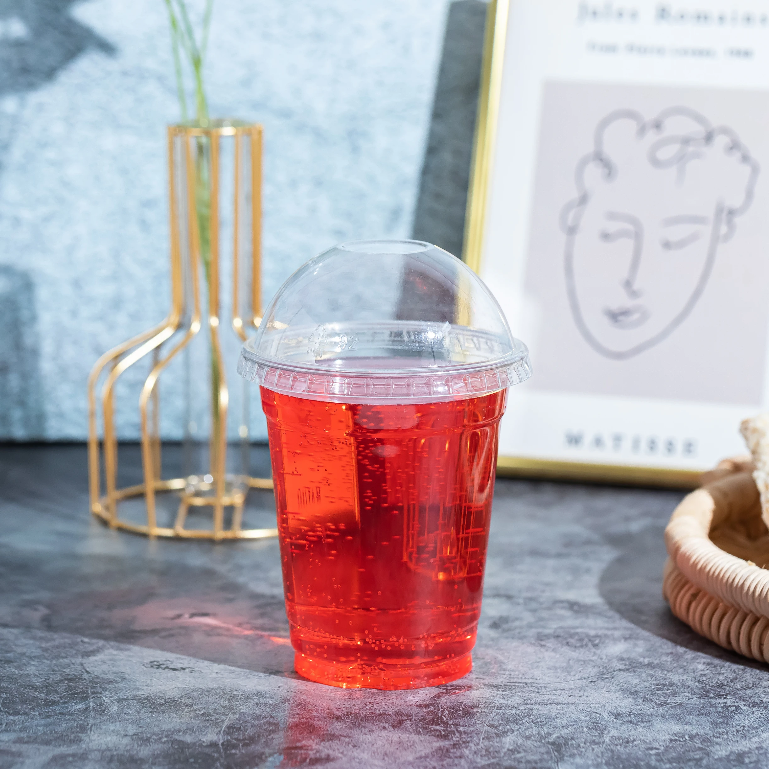 KAIDA clear printed plastic disposable 92mm pet beverage cool drink plastic  recycled plastic cups