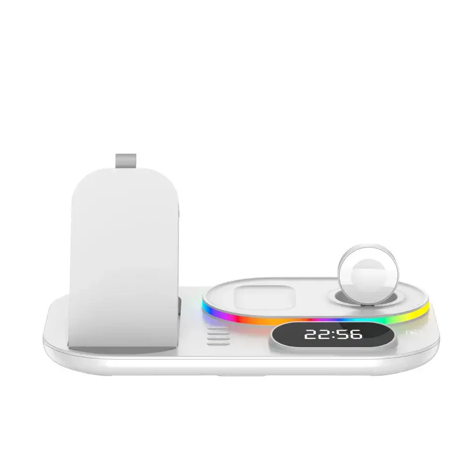 4 in 1 Wireless Charger With Clock RGB Light Holder 30W Wireless Charging Station Stand For iPhone Apple Watch For Samsung Watch