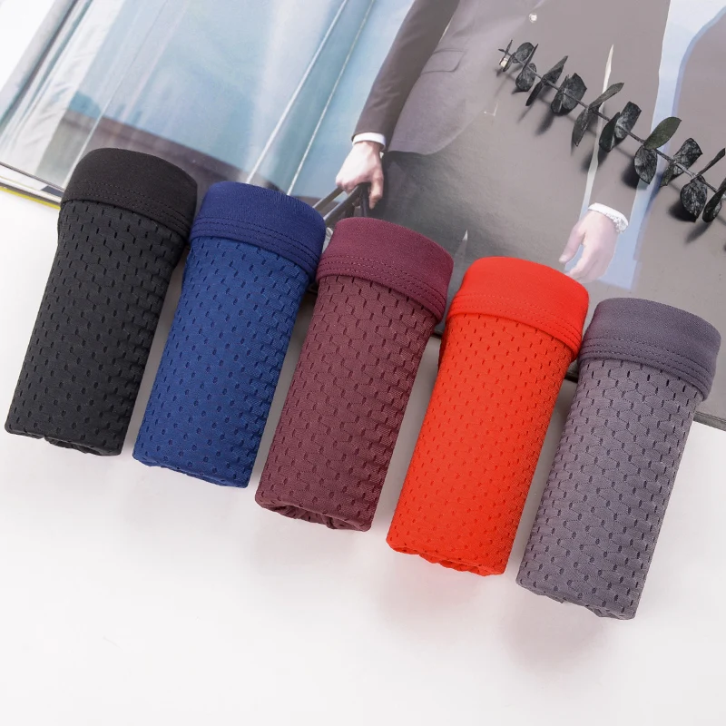 
2021 Hot selling Wholesale Mens Briefs Ice Silk Breathable Mesh Hole Underwear Bulk DDP Boxer 