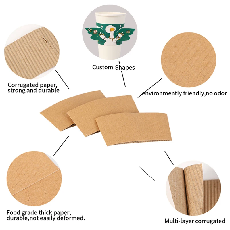 Factory direct single-sided polyethylene coated corrugated cup sleeves ranging from 4 ounces to 22 ounces