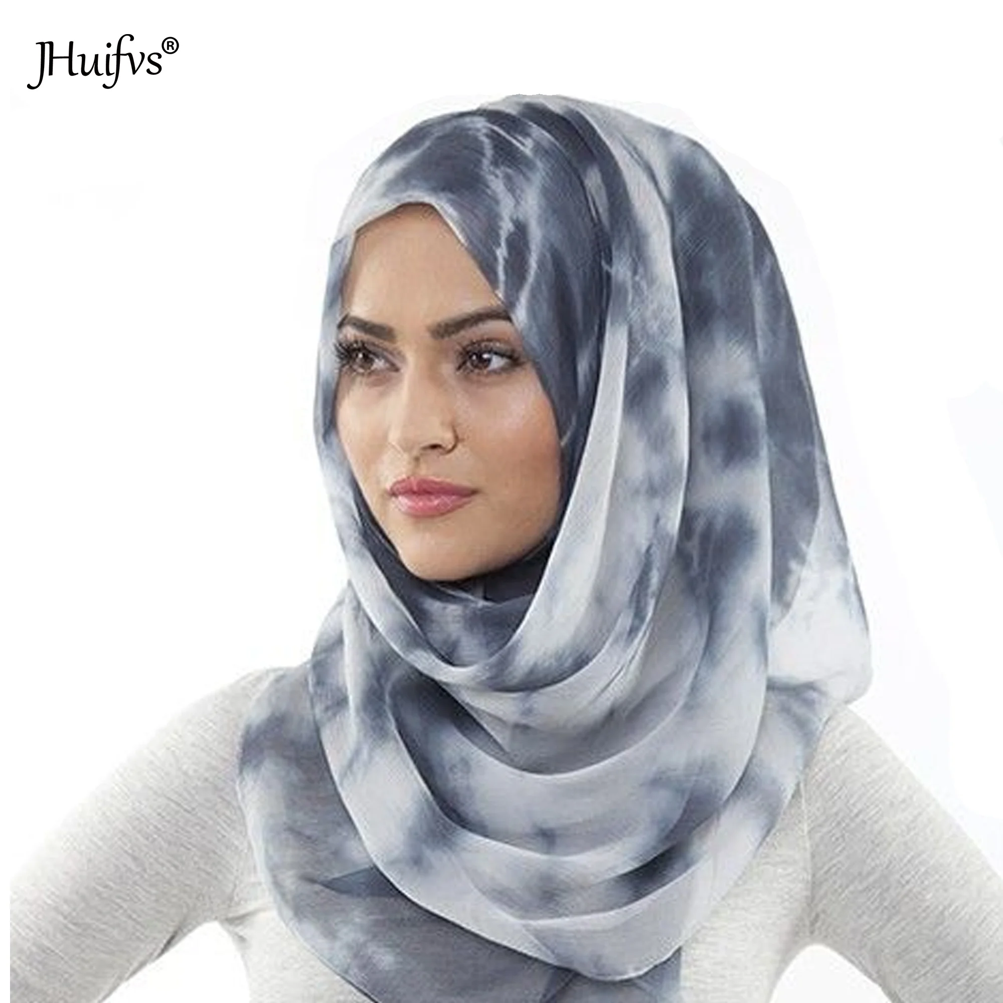 2021 New Modest Fashion Tie-dye Chiffon Hijabs Islamic Headscarf Long Shawl Stoles Dubai Muslim Scarf For Women