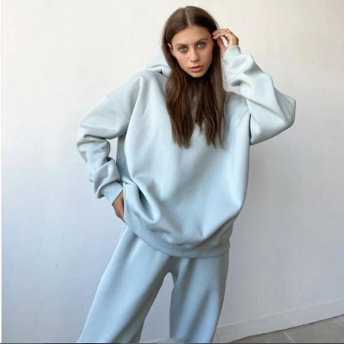 Women Putih Sweatshirt Pant Hoodie Fabric Sweatpants And Hoodie Set 2 Piece Set Hoodie