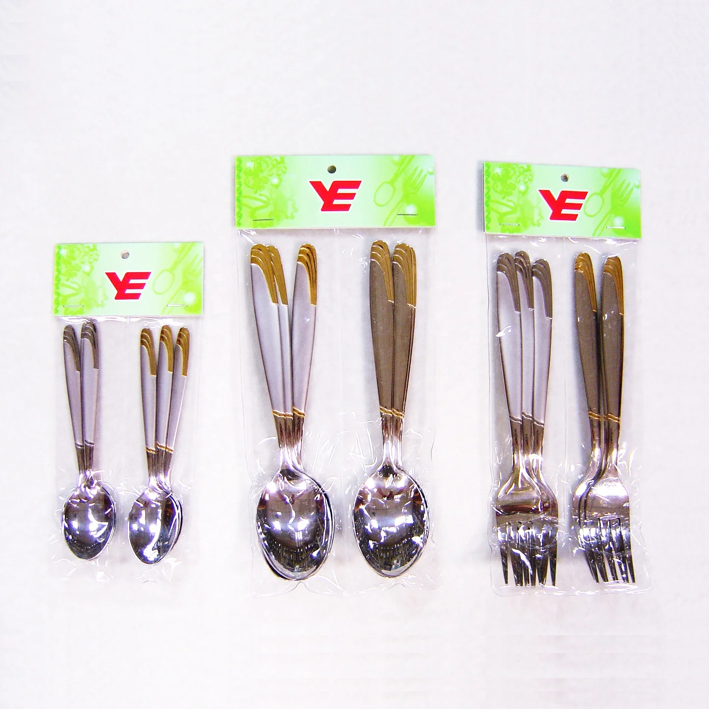 OEM stainless steel cutlery spoon and fork dinner spoon and fork gold flatware set in OPP bag packing