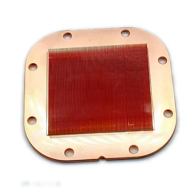 Hongyi custom skiving fin liquid cpu cooler parts copper heatsink 54*54*5.2mm for 120 240 360 water cpu cooler cooling heat sink
