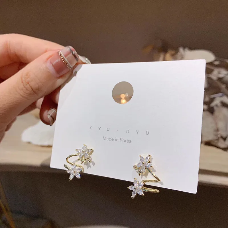 New Korean Styles Summer Accessories 925 Flower Earrings For Women Shiny Zircon