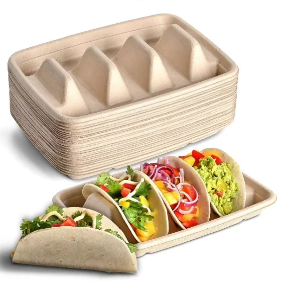 Hot-selling Eco-friendly Bagasse Pulp Taco Box Disposable Taco Takeout Container Biodegradable Taco-3 Food Container
