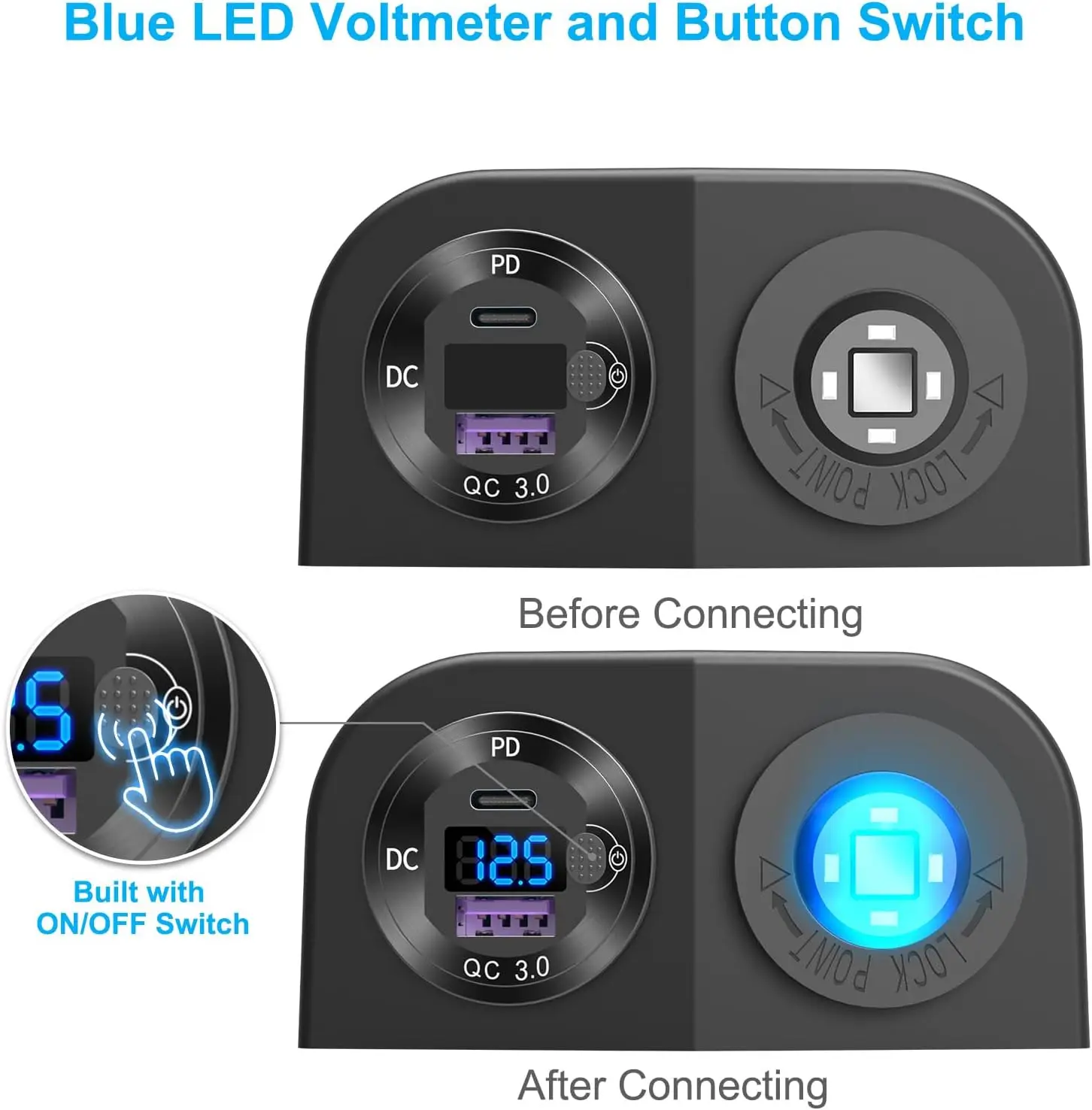 3 in 1 Tent Type Panel 2 Hole USB Socket Tent Panel PD Charger Socket + Car Charger +LED Voltmeter USB Outlet Panel