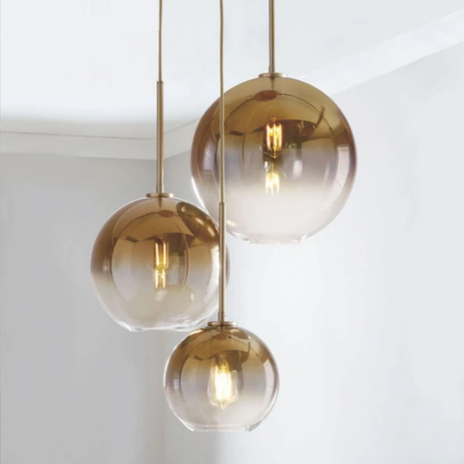 Nordic Modern Simple Glass Ball Shade E27 Pendant Lamp for Restaurant Bar Amber Light Different Size