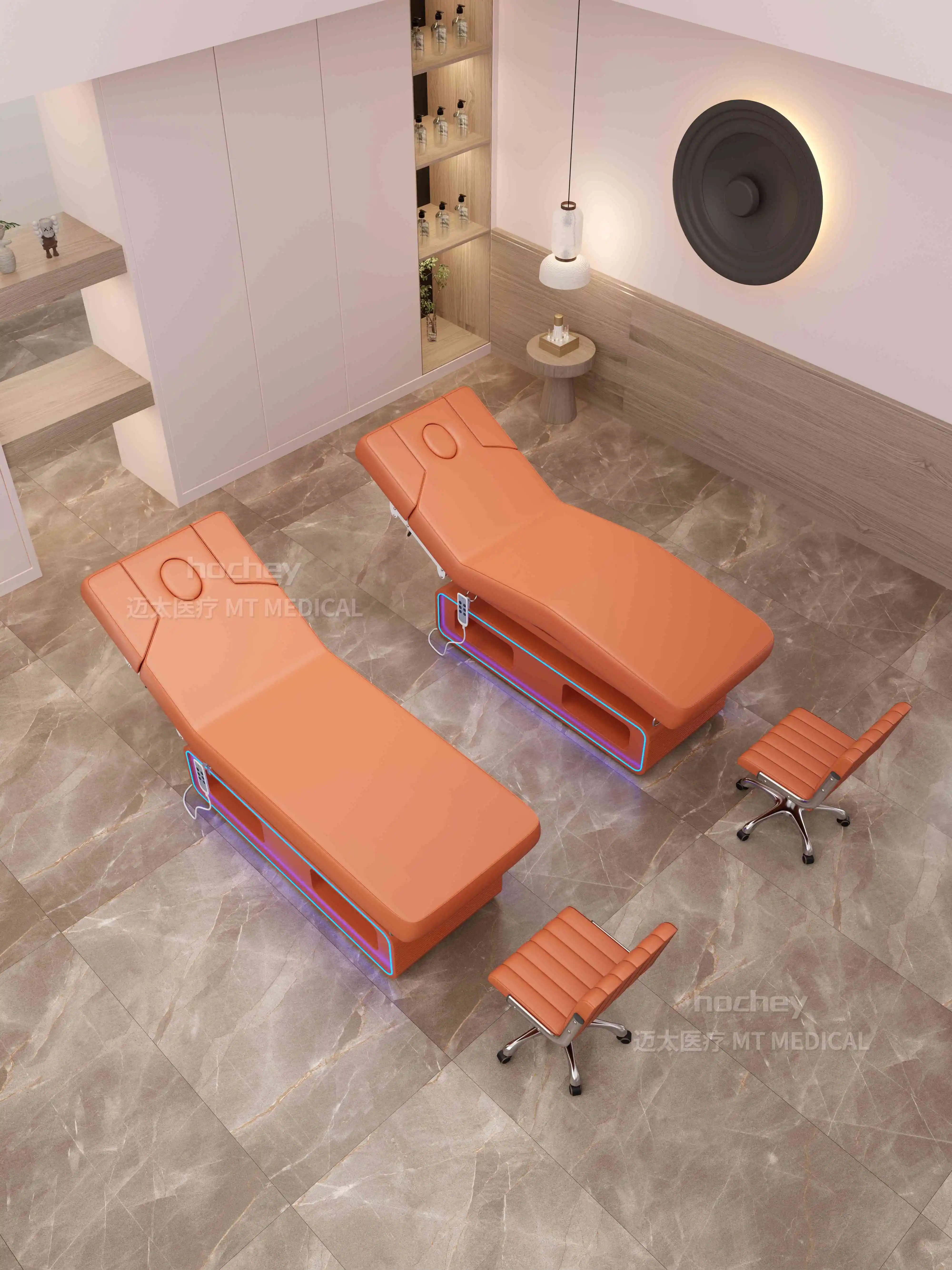 Hochey Beauty SPA Electronical Salon Furniture With Lights and Heating Function Golden Base With 3 Motors
