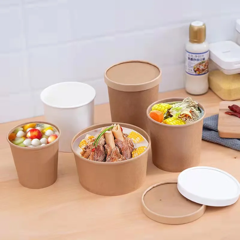 Recycled Packaging Brown Paper Container Meal Rice Boxes Kraft Container Kraft Paper Salad Bowl