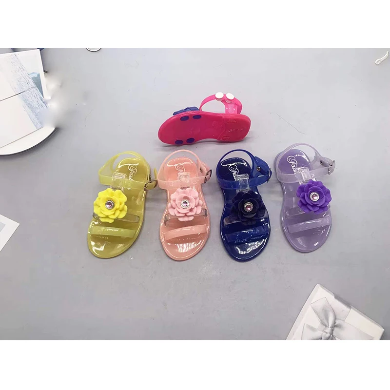 Good quality flat kids sandals girls flower hot summer beach jelly sandal