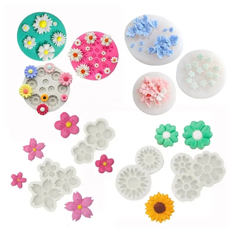 Y4836 Handmade Mini Flowers Fondant Candle Mold DIY Silicone Peach Blossom Sakura Daisy Flower Mold