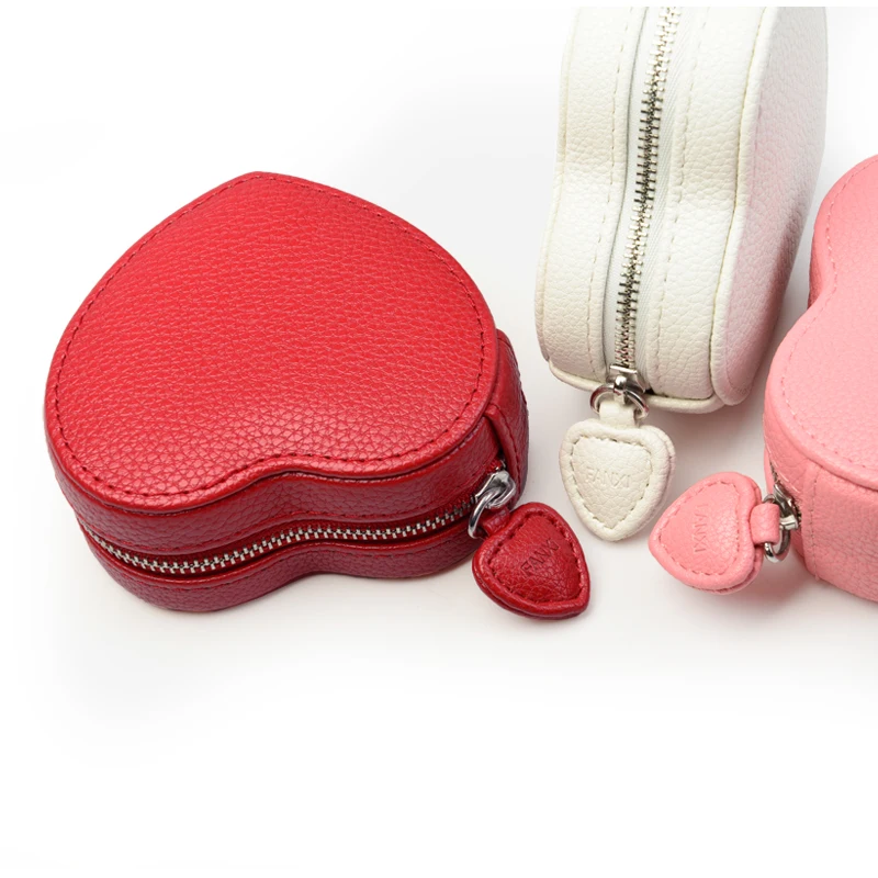 
PU Leather White Pink Red Color Jewelry Packaging Boxes Heart Shape Luxury Ring Box with Logo 