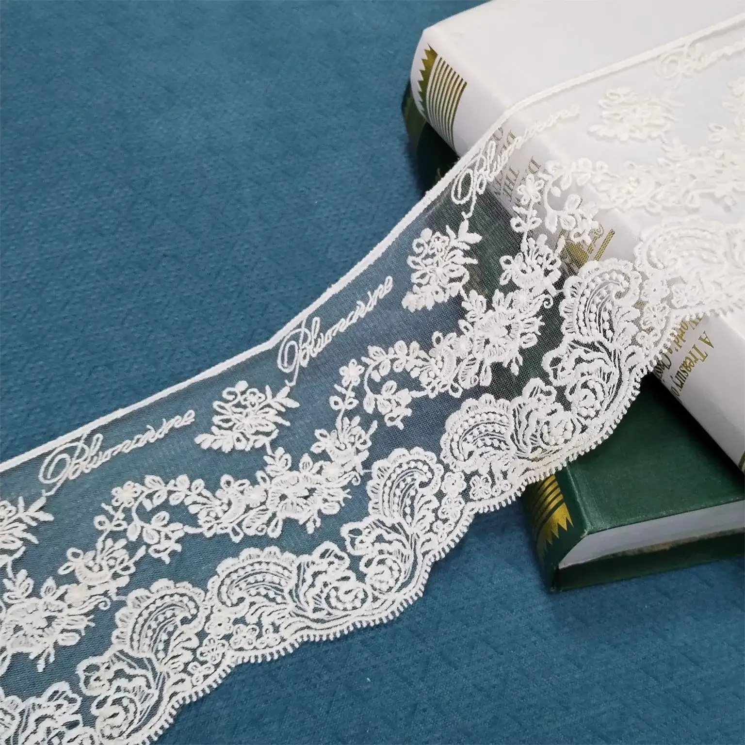 Width 14 cm Polyester Embroidered Soft Mesh Milk Silk Lace White Tulle Trim for Garments Bridal Dress