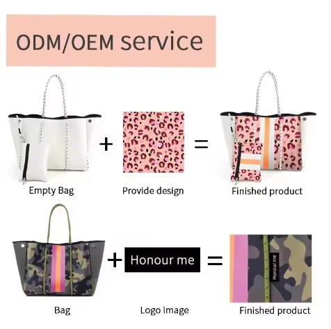 Custom printed logo Deer Animal Perforated Carrying Sea Neoprene Beach Tote Bag Handbag Summer Neoprene Bags For Women