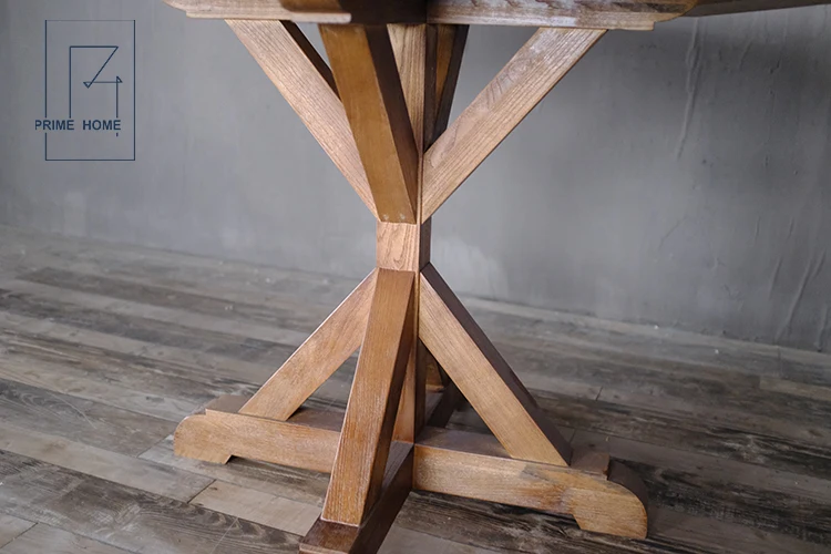 Vintage Rustic Reclaimed Round Pedestal Extendable Oak Wood Dining Table