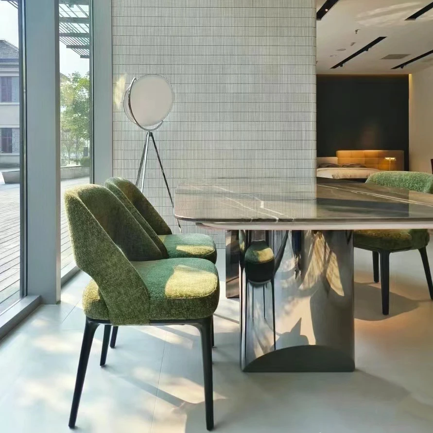New arrival solid wood leg chairs dining room furniture Italian modern green fabric dining chair