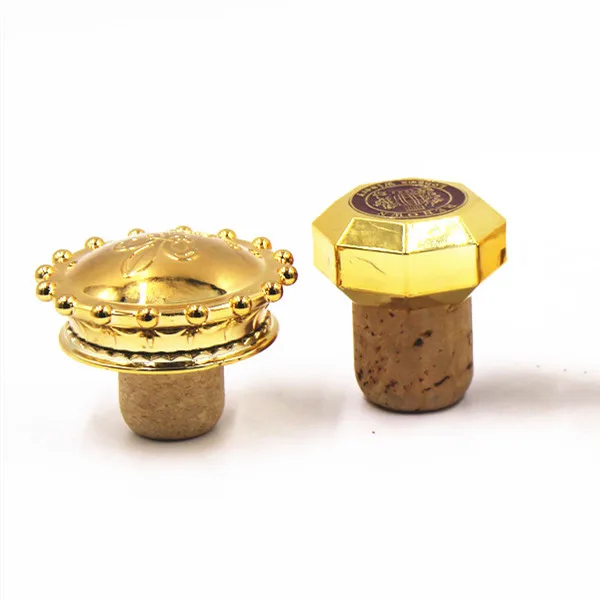 Custom Golden Crown Perfume Liquor Wine Stopper Cork T Shape  Fancy Art Craft Essential Oil Wooden Synthetic Cork