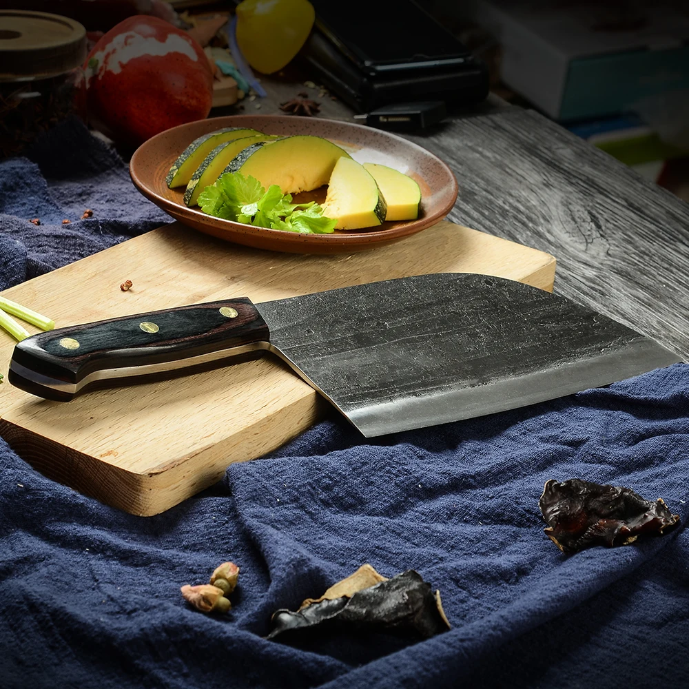 New Design 8 Inch Full Tang Stonewash 5mm Thick Easy Cut Bone Poultry Meat Fish German Steel Slaughter Bone Knife Kit