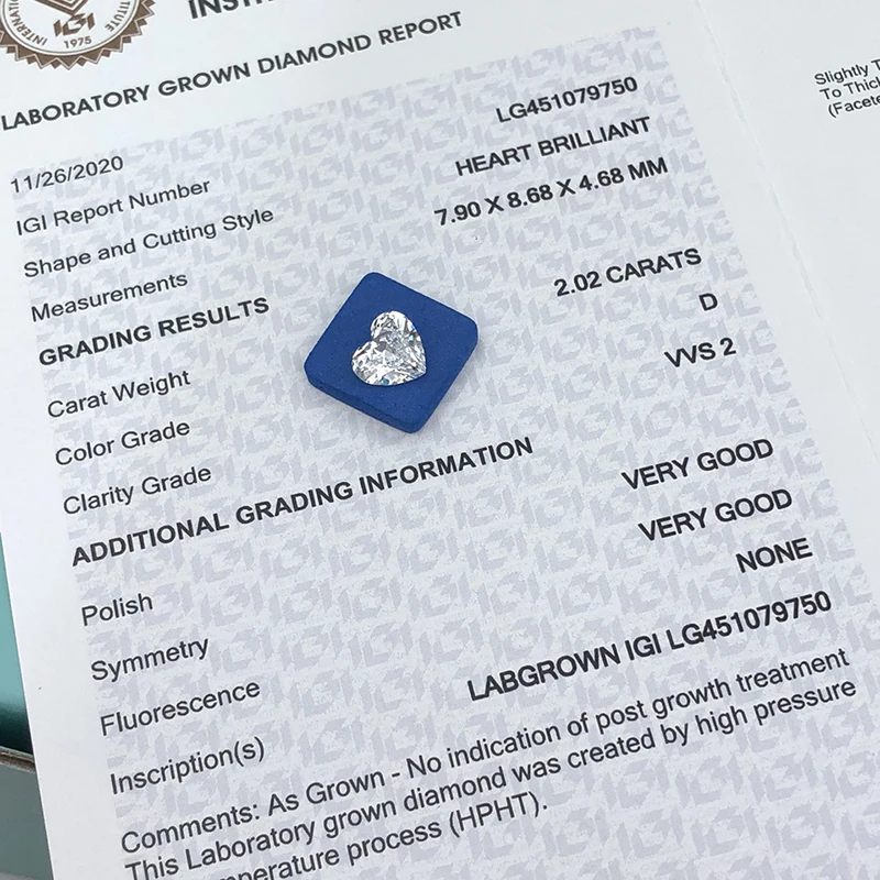 IGI Certified Heart  D VVS 1CT 2CT 3CT  Big Loose Created Wholesale Grown HPHT CVD Lab Grown Diamond