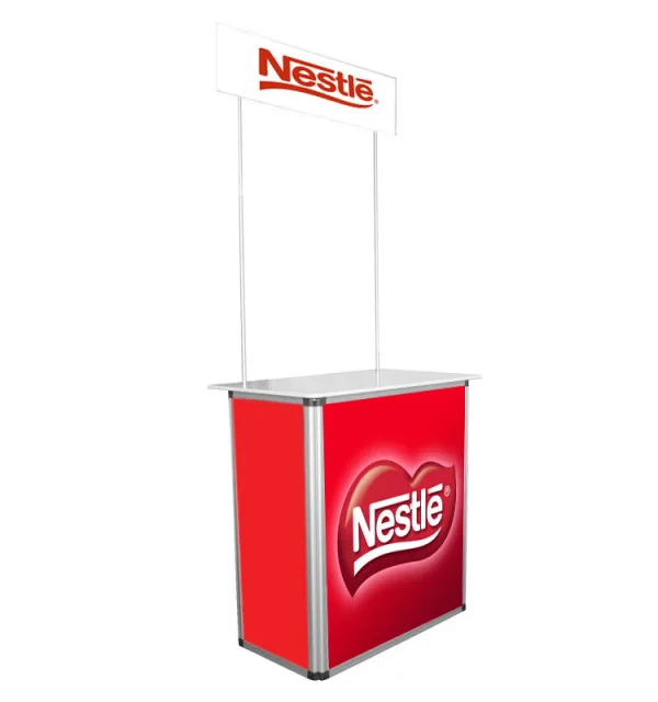 Portable Deluxe Sampling Booth Table Pop Up Exhibition Booth Advertising Display Foldable Table Promotion Counter with Wheels