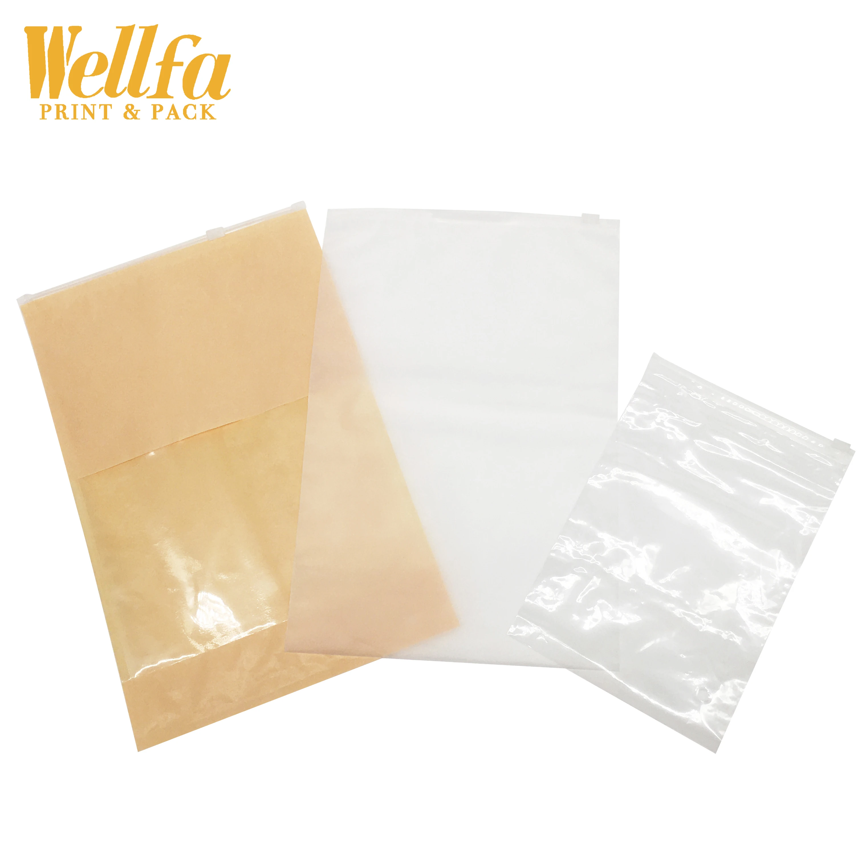 Factory Custom Printing Plastic Kraft Paper Clothing Frosted Zip Log Bag With Glossy Window