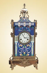 Solid Brass Vintage  Antique Gilt 19th  French Style 15 Days Mechanical Movement  Floral Blue Cloisonne Enamel Table/Desk Clock